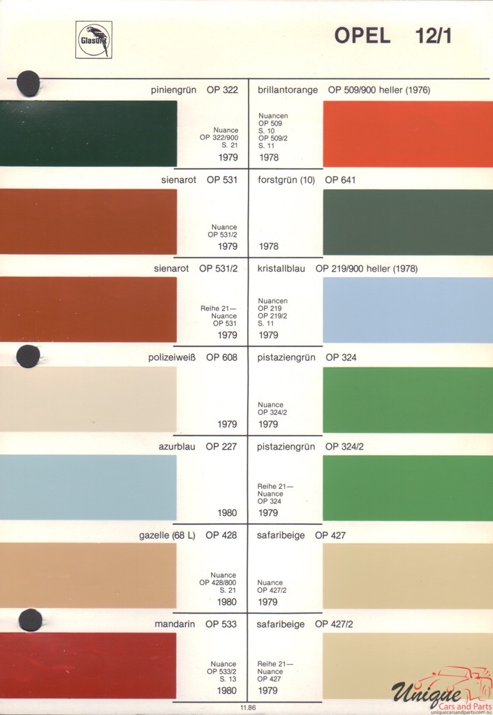 1979 Opel Paint Charts Glasurit 2